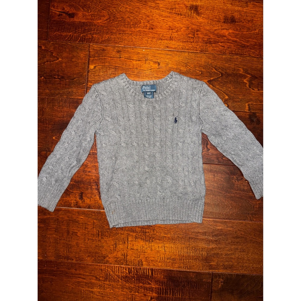 Polo Ralph Lauren Kids Gray Cable Knit Crewneck Sweater Size 4/4T Pony Logo